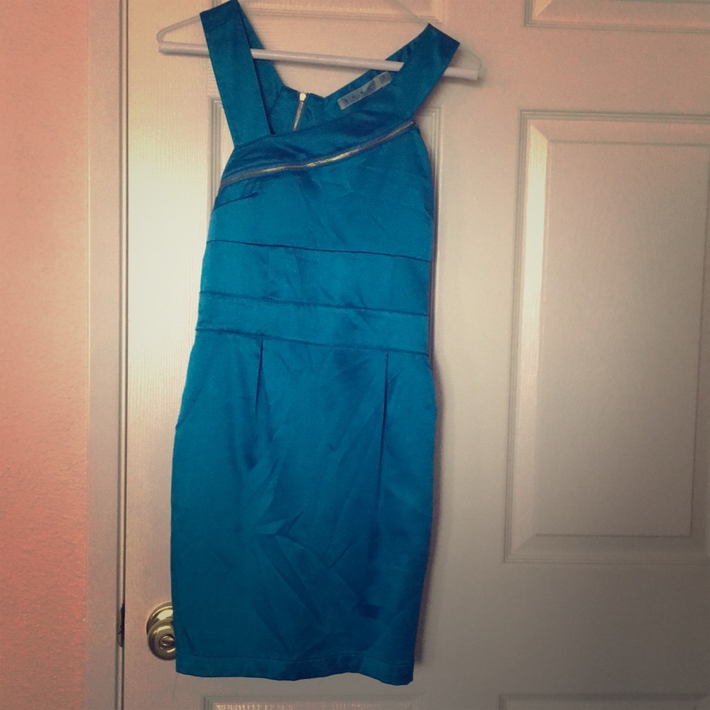Blue silk mini dress